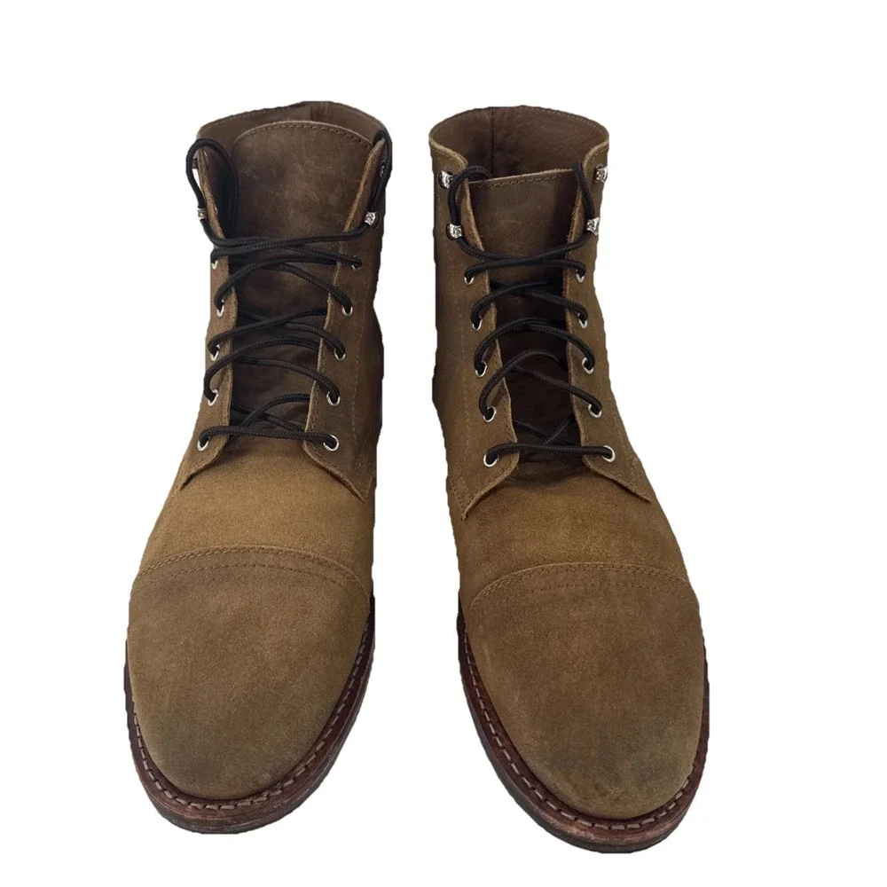 Thursday Everyday Captain Boots Men 15 Brown Suede Leather Cap Toe Lace Up Ankle